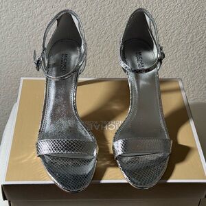 Michael Kors Silver Heels with Textured Ankle Strap